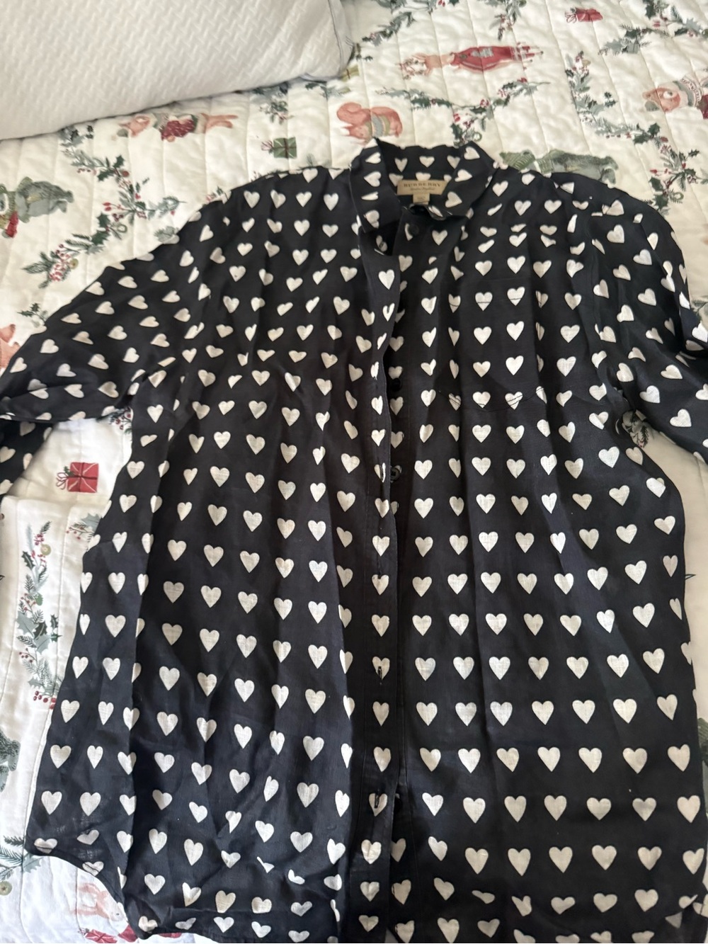 Black Heart Print Button-Up Burberry shirt